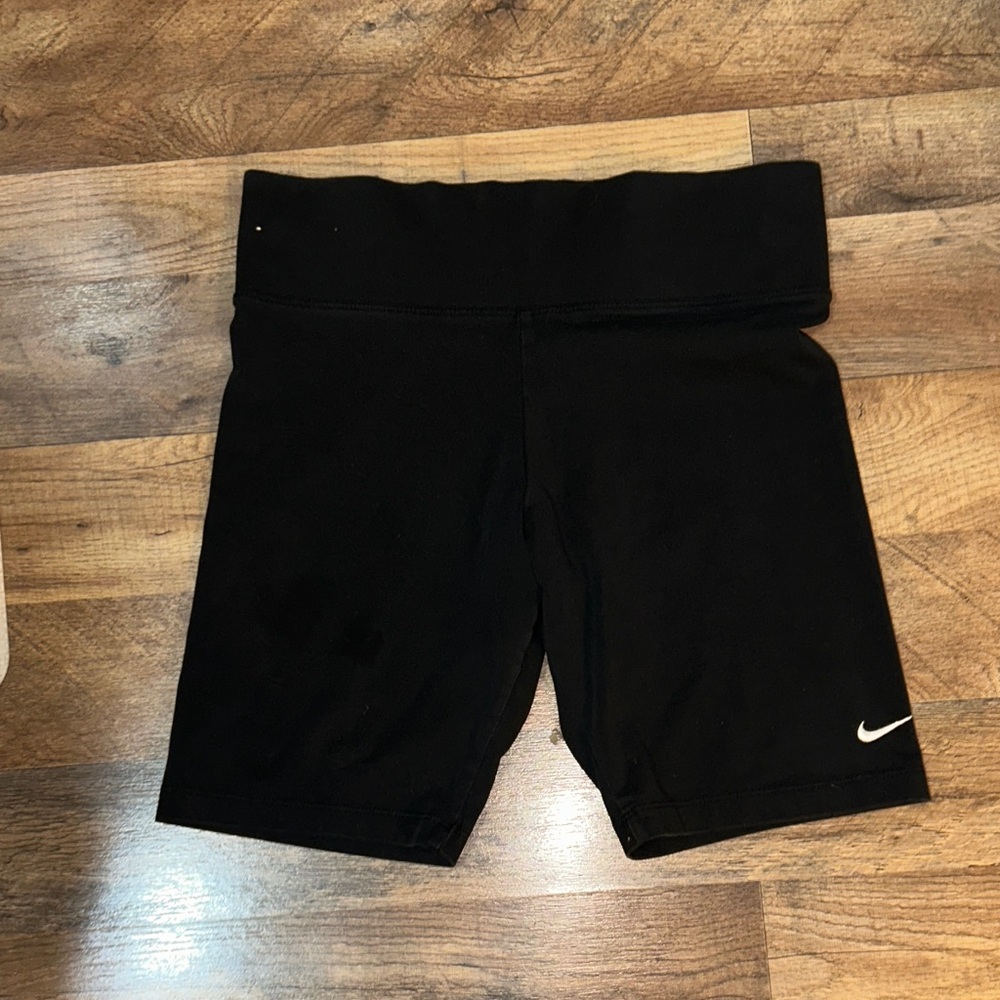 Nike Black Womens Athletic Bike Shorts with White Swoosh